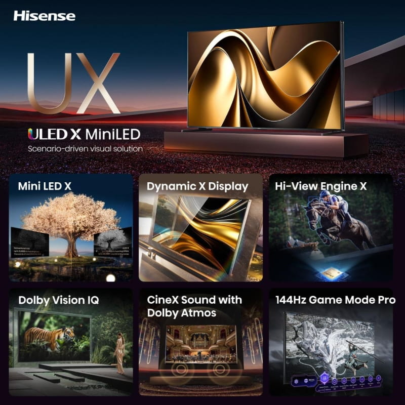 Телевизор Hisense 110UXNQ Hisense 110UXNQ 110-инчов Mini LED Smart TV с 4K Ultra HD резолюция и Dolby Atmos звук