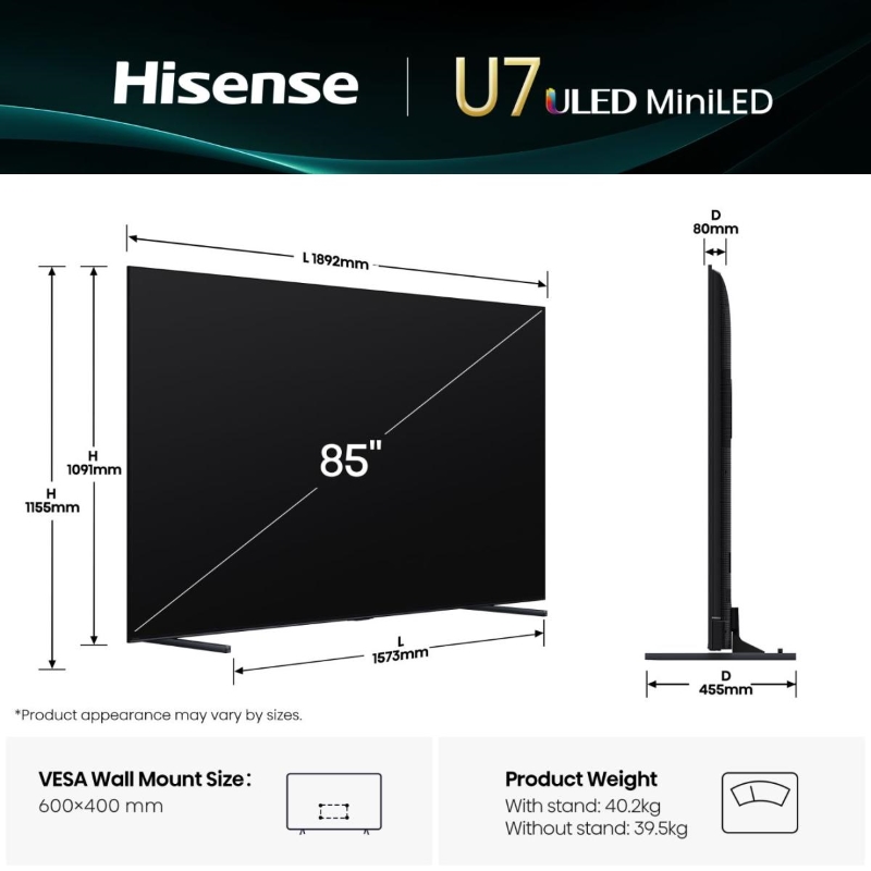 Телевизор Hisense 85U7Q Hisense 85U7Q 85 инча 4K ULED Mini-LED Smart TV