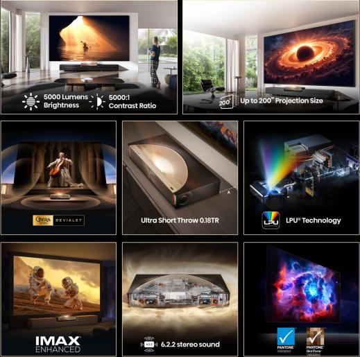 Късофокусен проектор Hisense L9Q UST Hisense L9Q 4K TriChroma Laser TV проектор за домашно кино