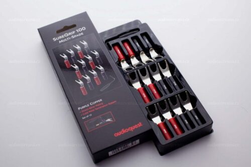 Спейдове AudioQuest SureGrip 100 Multi‑Spade AudioQuest, SureGrip 100, Multi‑Spade, спийкър конектори, аудио аксесоари, high‑end, медни конектори, ,златно покритие, 9 AWG, Cold‑Weld,SureGrip® 100 Multi-Spade
