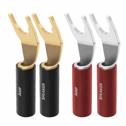 Спейдове AudioQuest SureGrip 100 Multi‑Spade AudioQuest, SureGrip 100, Multi‑Spade, спийкър конектори, аудио аксесоари, high‑end, медни конектори, ,златно покритие, 9 AWG, Cold‑Weld,SureGrip® 100 Multi-Spade