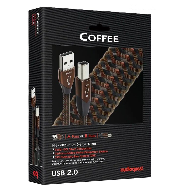 USB кабел AudioQuest Coffee USB AudioQuest Coffee USB USB A към USB B дигитален аудио кабел с 10% сребърни проводници & DBS