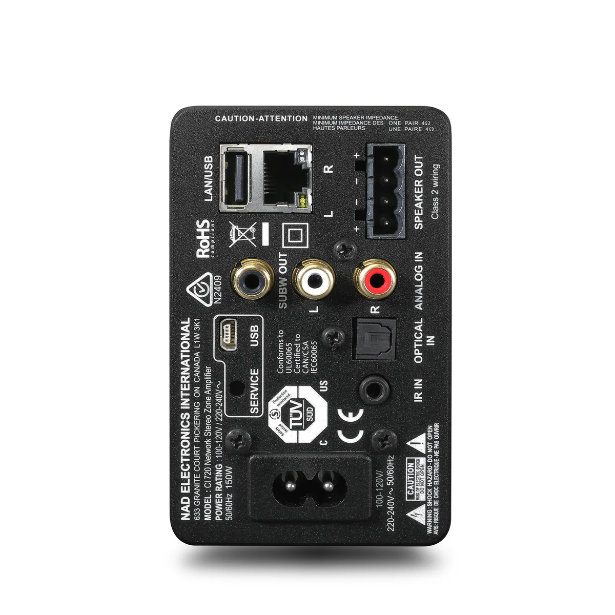Заден панел и връзки на NAD CI 720 V2