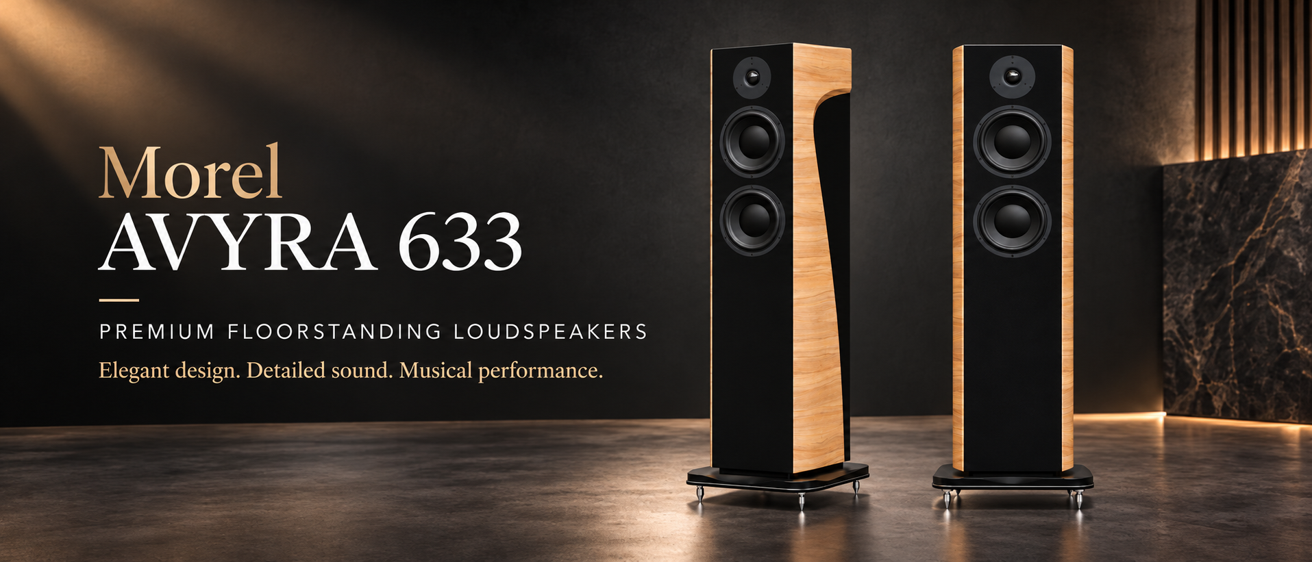 Morel AVYRA 633 Oak – чифт подовостоящи Hi-Fi тонколони в светъл дървесен финиш
