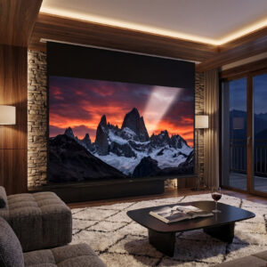 Lumene Showplace Silent – моторизиран прожекционен екран за вграждане в таван AudioArte Lumene Showplace Silent UHD 4K/8K Platinum в домашно кино